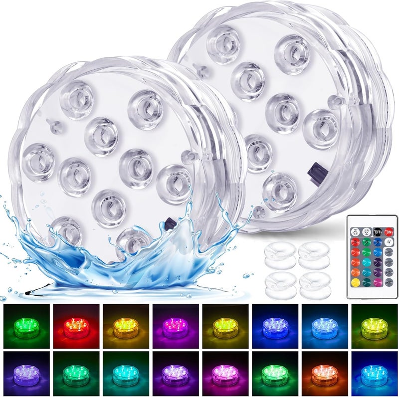 YiaMia Hot Tub Lights - 2-Pack RGB Color Battery-Powered LED Pool Lights with Remote Control and Suction Cup for Ponds, Decoration, Parties, Spas, Aquariums - Image 1